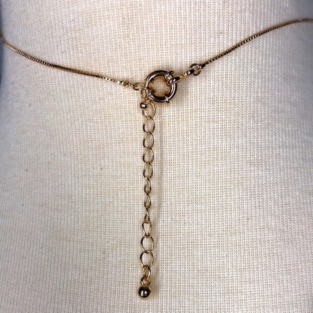 Dainty Rhinestone Gold Pendant on Box Chain - Picture 5 of 7